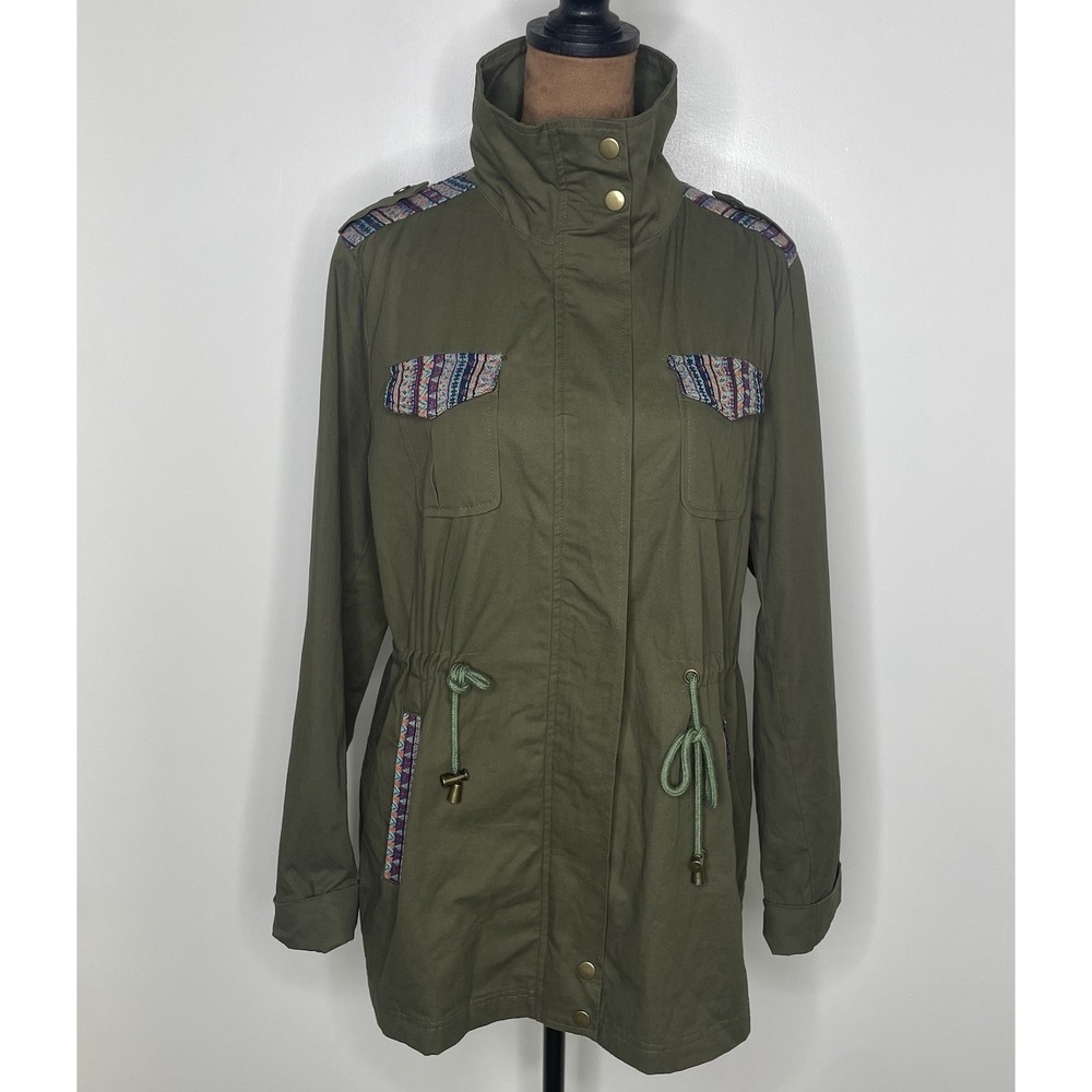 Crescent Anorak Jacket Military Cargo Jacket Olive Size L Embroidered Cotton NWT - Picture 3 of 13